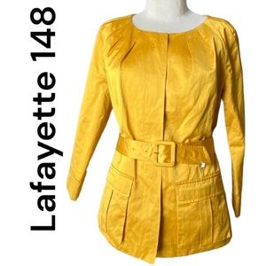 Lafayette 148 Yellow/Gold 3/4 Sleeve Belted Jacket Pockets Sz 8 Satin Sheen